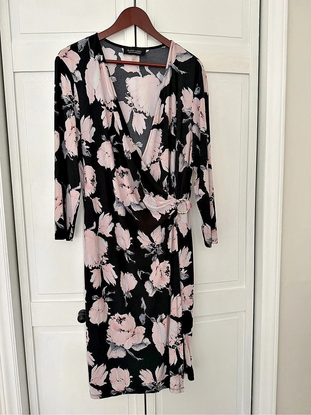 Black Label by Evan-Picone Floral Midi Dress in Black & Pink Size 18